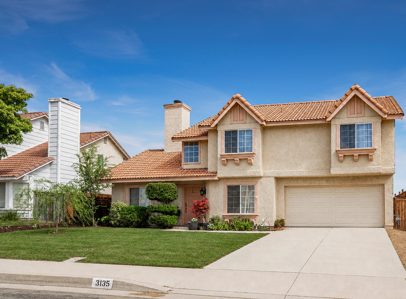 Two-story Southern California home with tile roof